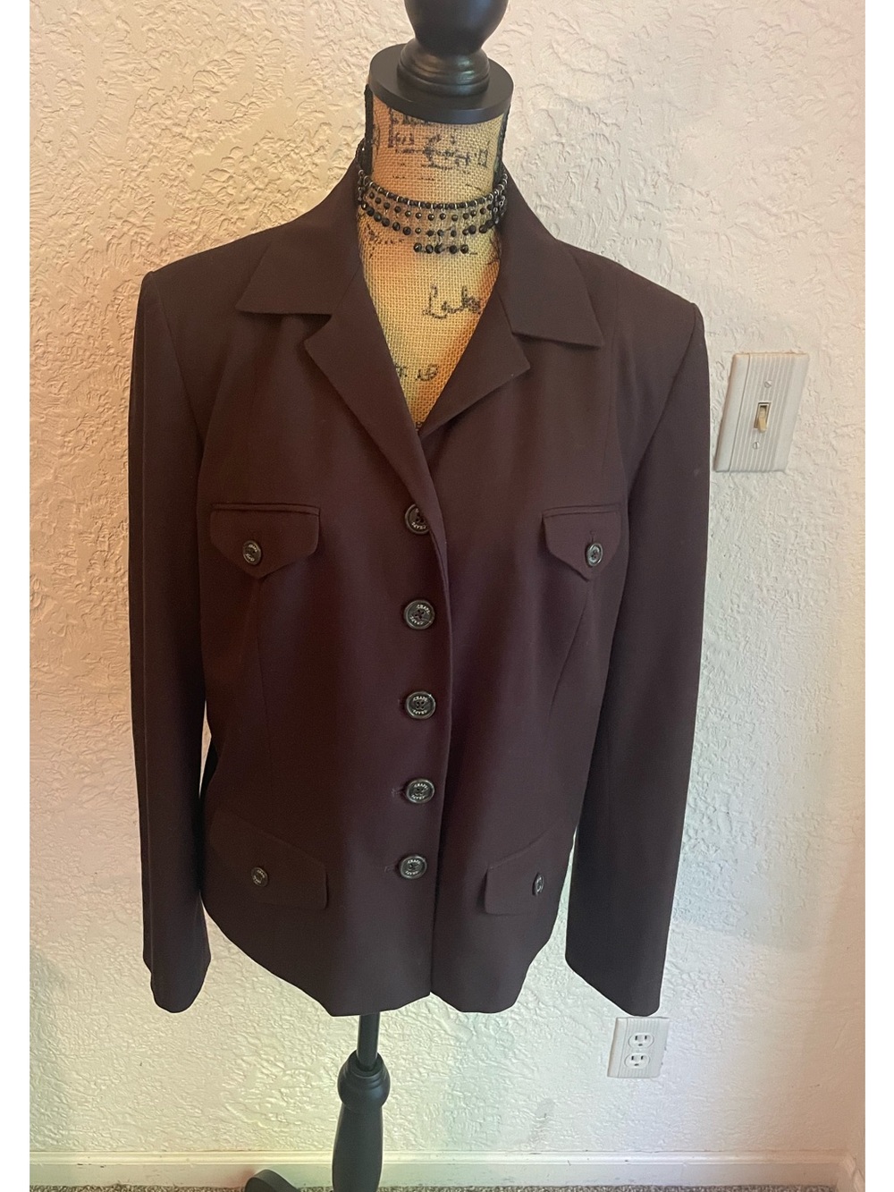 Chaps Women's Dark Brown Button-Front Blazer